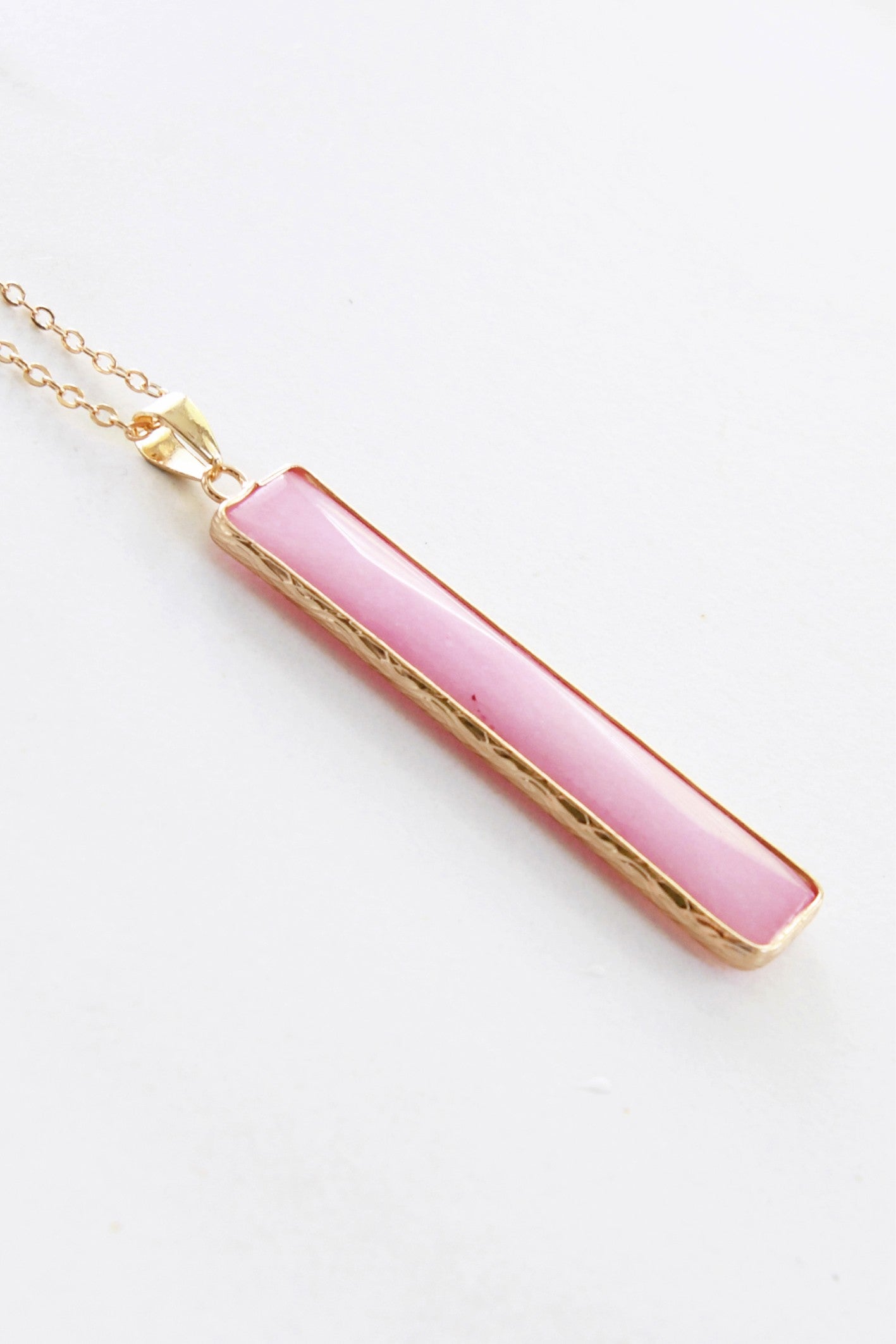 Vertical Stone Bar Pendant-Pink