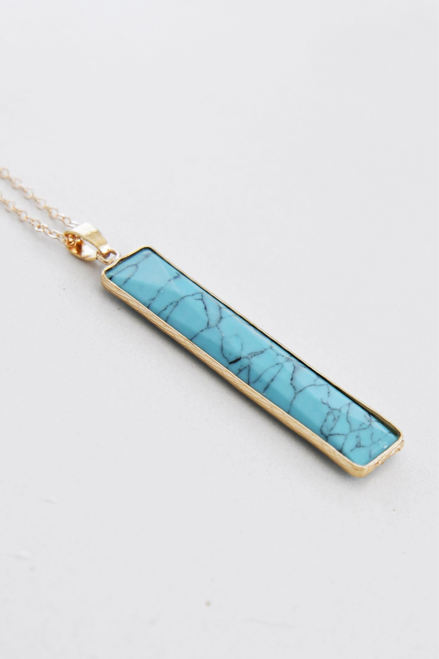 Vertical Stone Bar Pendant-Blue Turquoise