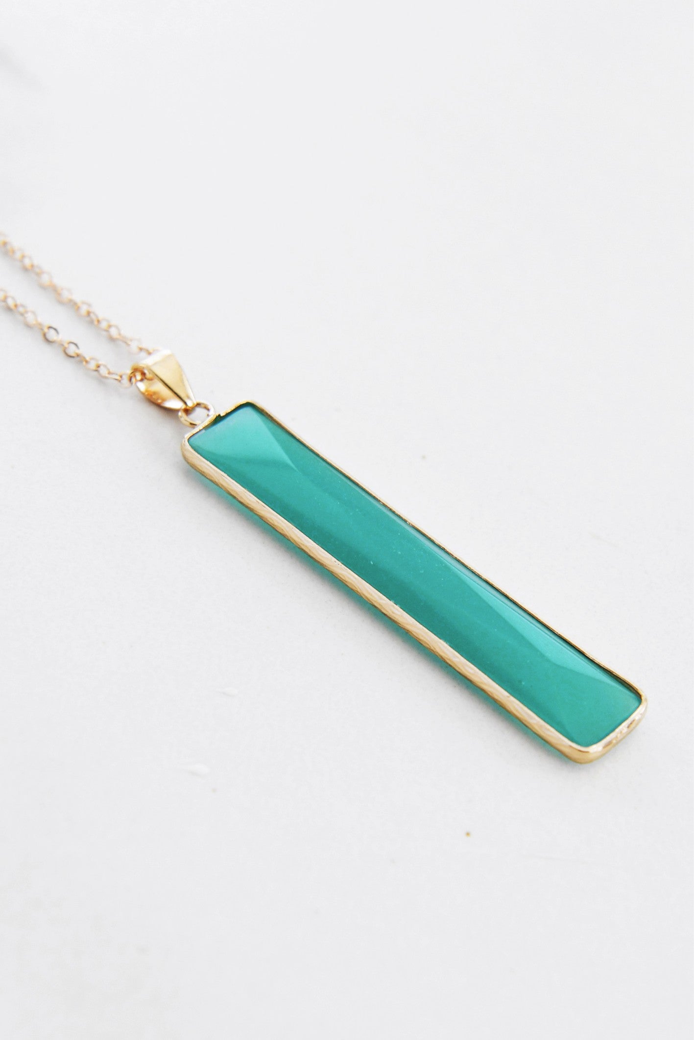 Vertical Stone Bar Pendant-Teal