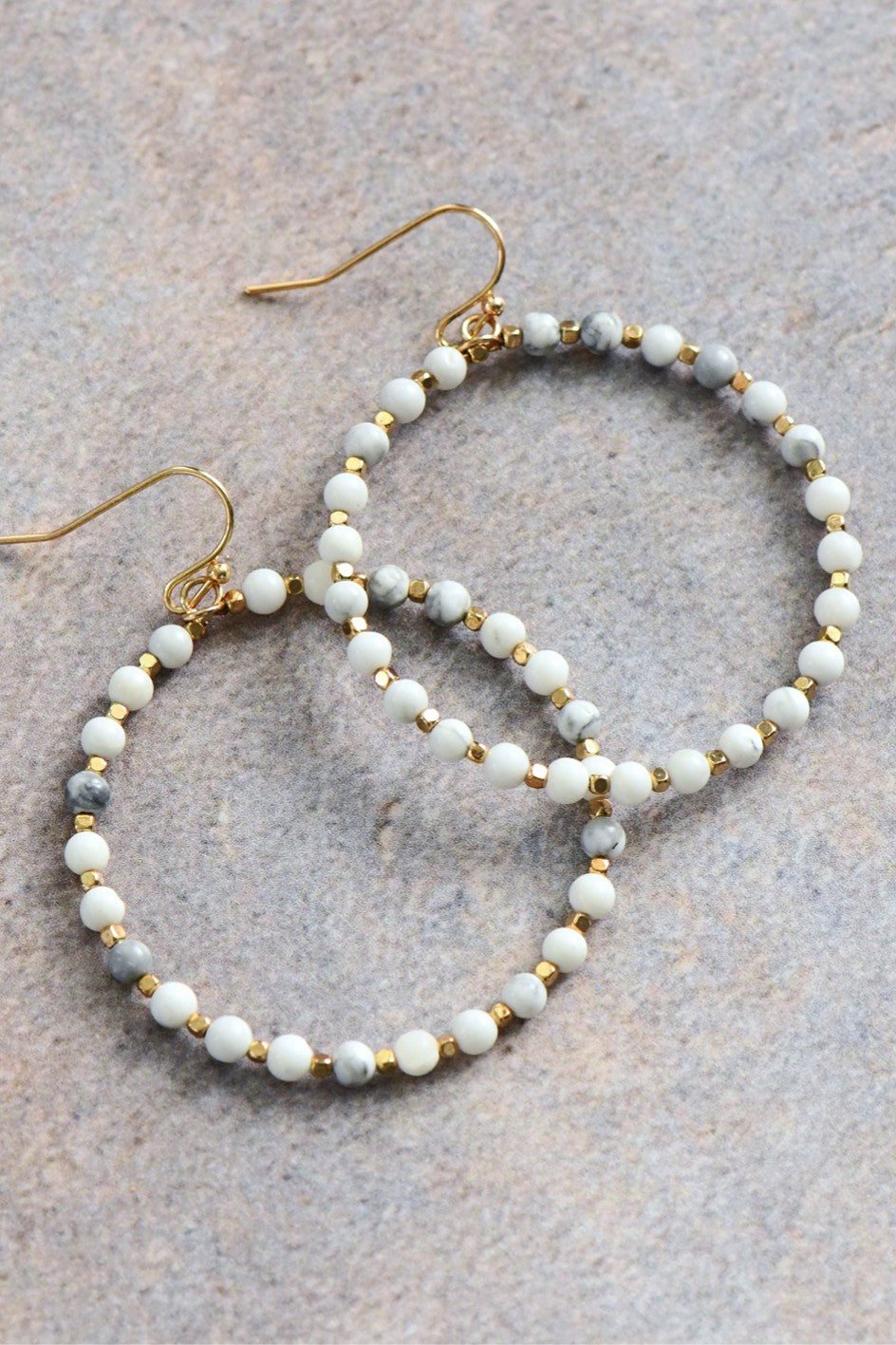 Natural Stone Beaded Circle Drop Earrings