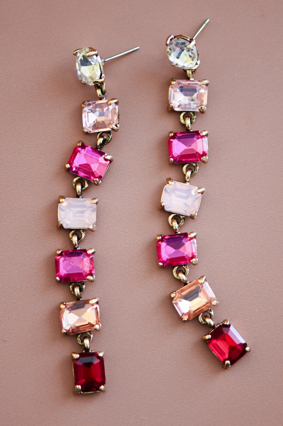 Pink Red Crystal Drop Earrings