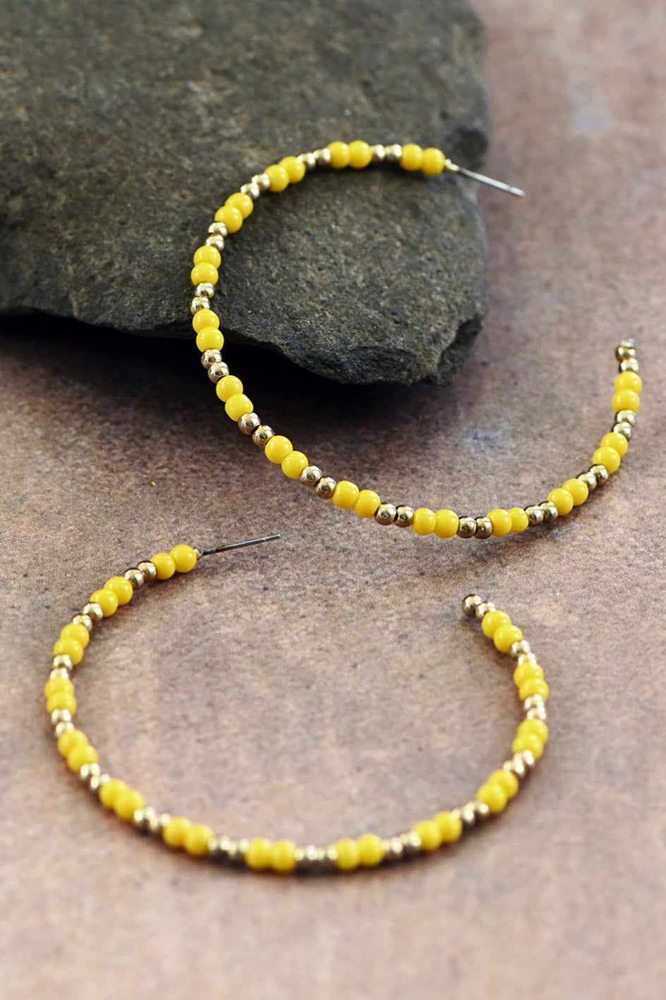 Yellow Beaded Hoop Earrings
