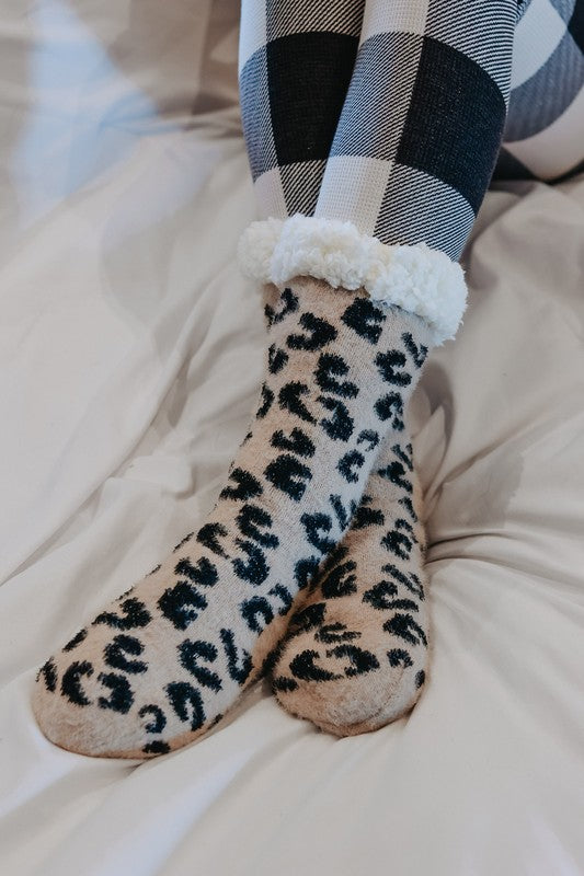 Leopard Fuzzy Slipper Socks