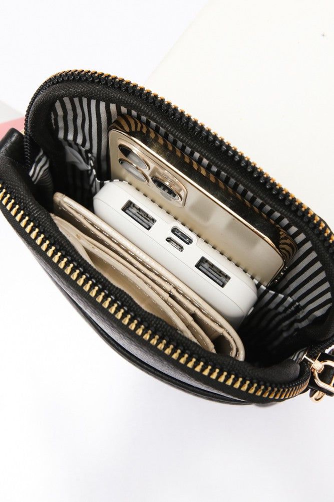 Solid PU Cell Phone Strap Bag Black