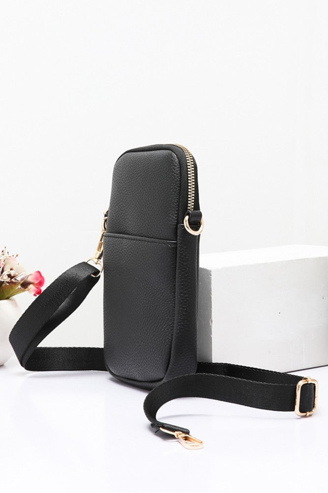 Solid PU Cell Phone Strap Bag Black