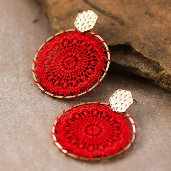 Red Lace Earrings with Gold Accent