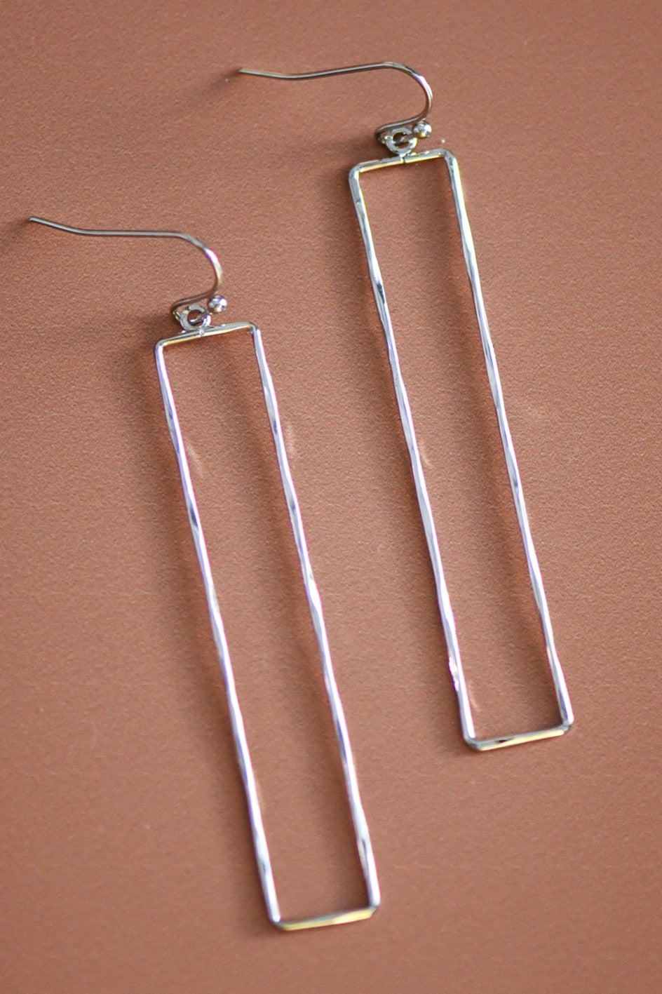 Silver Long Bar Wire Drop Earrings