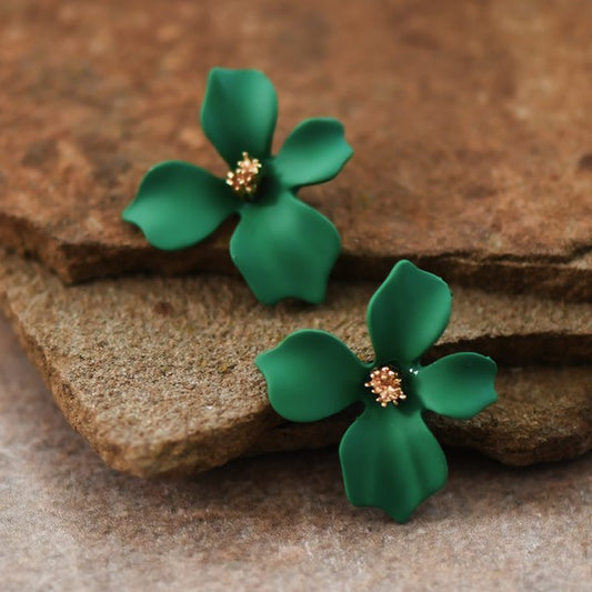 Green Painted Metal Flower Stud Earring