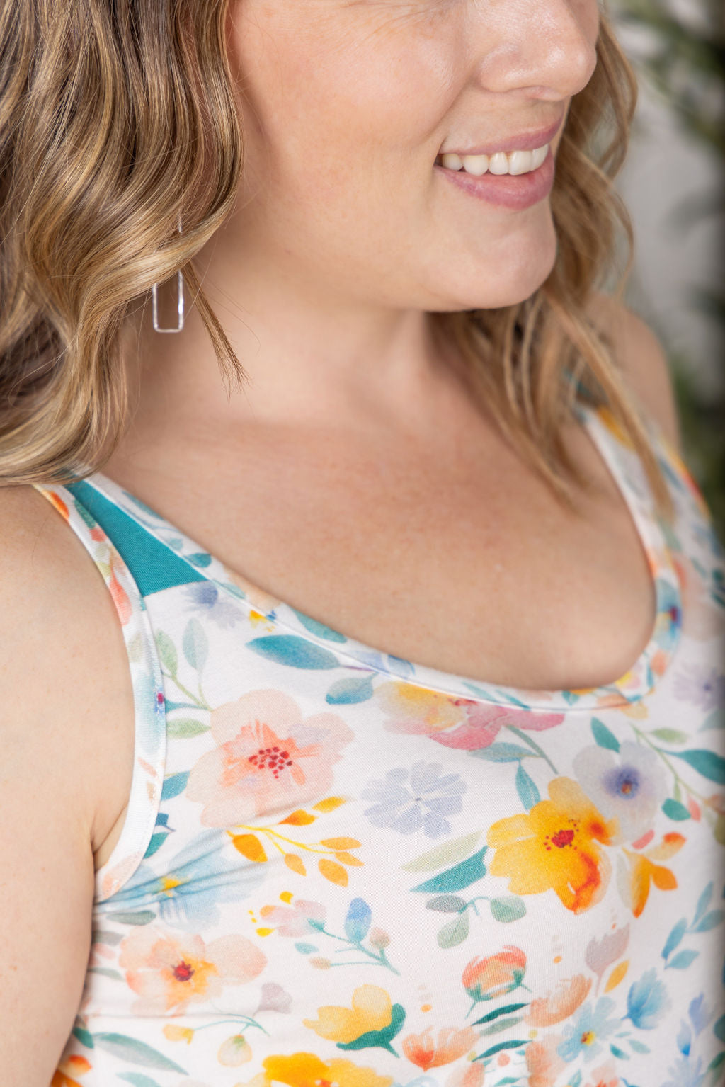 IN STOCK Poppy Tank - Watercolor Floral and Teal