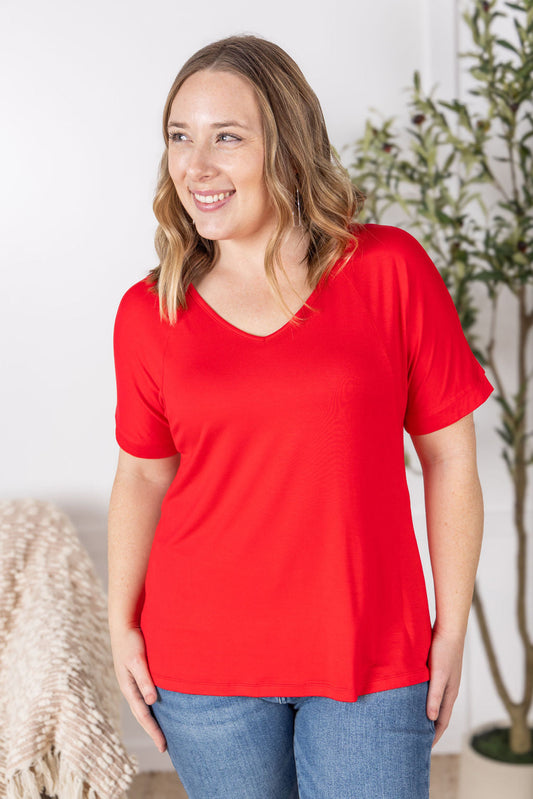 IN STOCK Bamboo V Neck Tee - Red