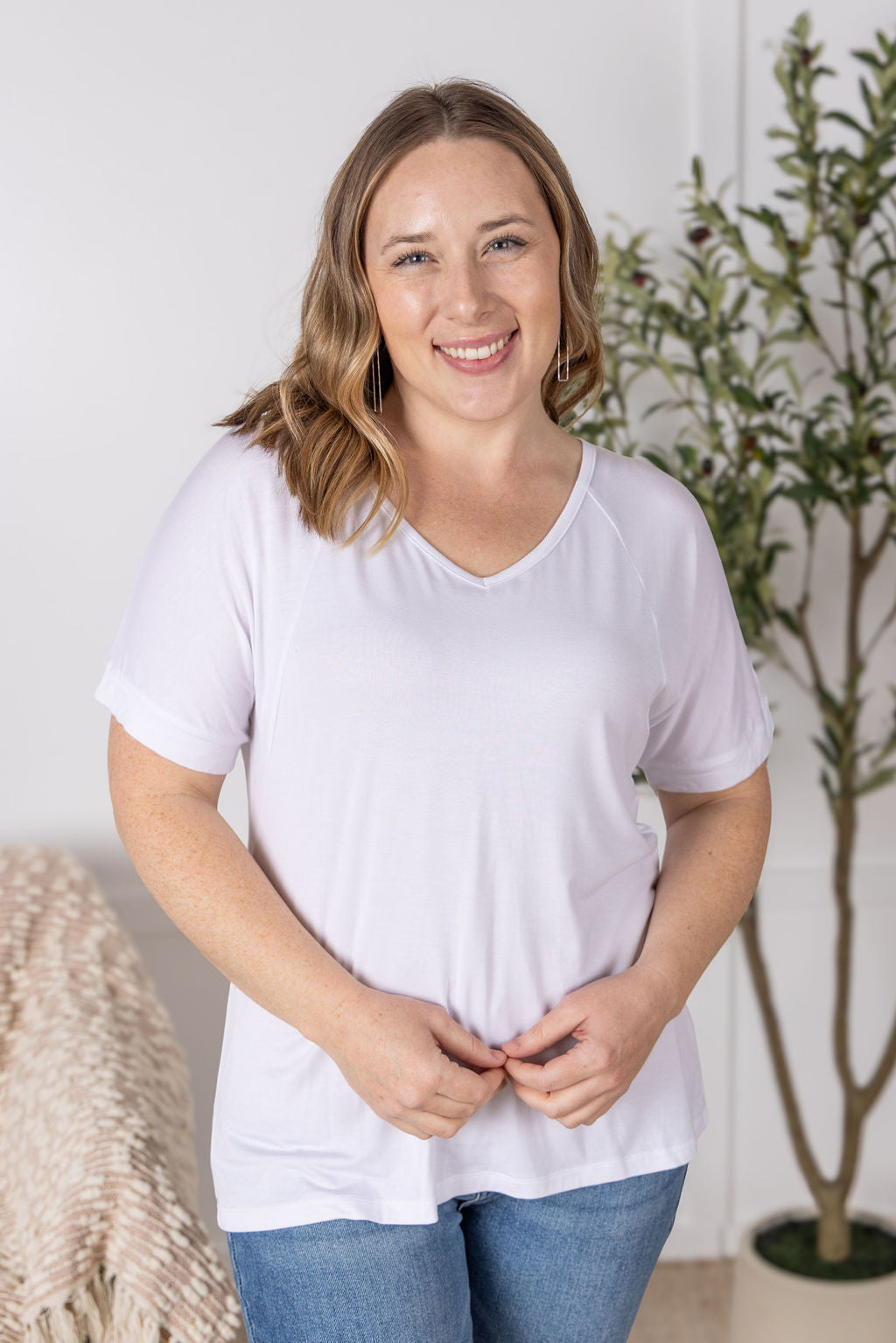 IN STOCK Bamboo V Neck Tee - White