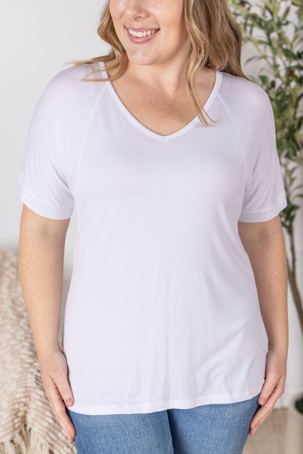 IN STOCK Bamboo V Neck Tee - White