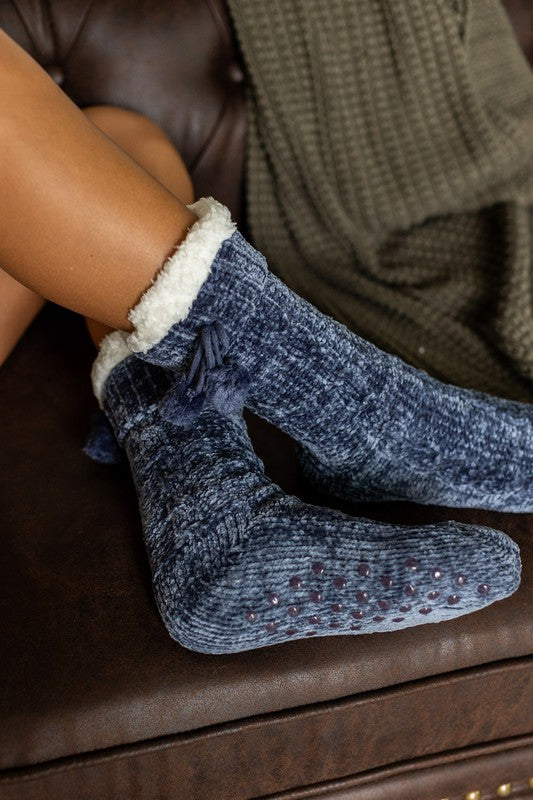 The Meredith - Cozy Fleece lined Pom Slipper Socks