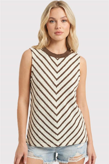 Dominique Striped Tank Brown- Staccato