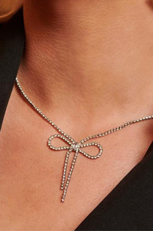 Rhinestone Bow Necklace