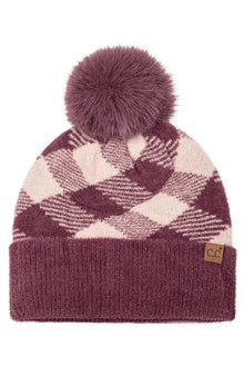C.c Diamond Check Pom Beanie Burgundy - Hana