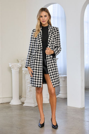 Petra Houndstooth Pea Coat - Skies Are Blue