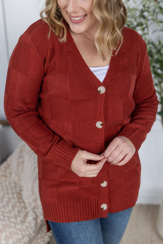 IN STOCK Chelsea Checkered Cardigan - Brick