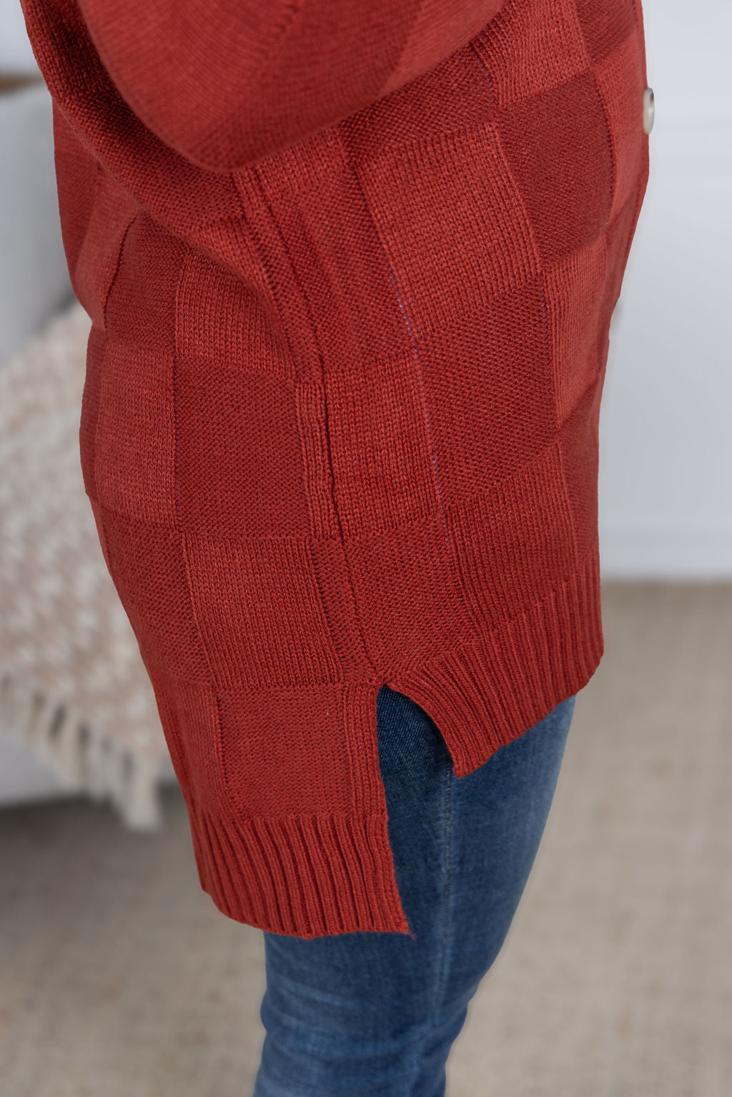 IN STOCK Chelsea Checkered Cardigan - Brick