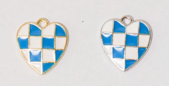 GAME DAY CHARMS- BLUE SILVER CHECKERED HEART