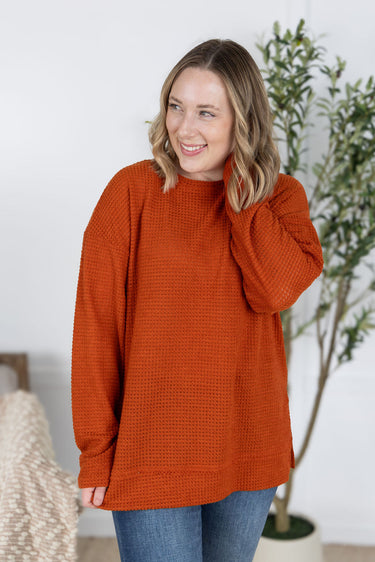 IN STOCK Waffle Knit Long Sleeve Top - Pumpkin
