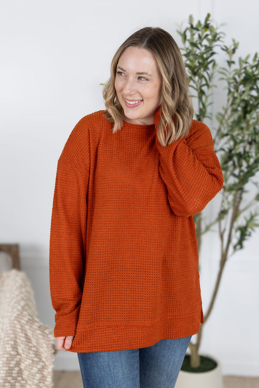 IN STOCK Waffle Knit Long Sleeve Top - Pumpkin