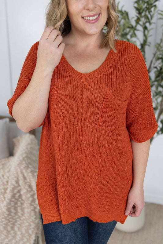 IN STOCK Annie Open Knit Top - Pumpkin