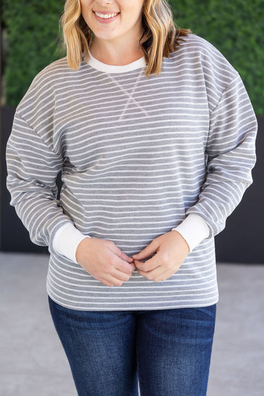 IN STOCK Lola Striped Thermal Top - Grey