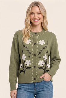 Izzy Flower Cardigan Olive- Staccato