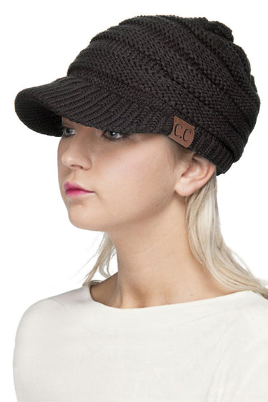 C.C Knitted Brim Hat Charcoal - Hana