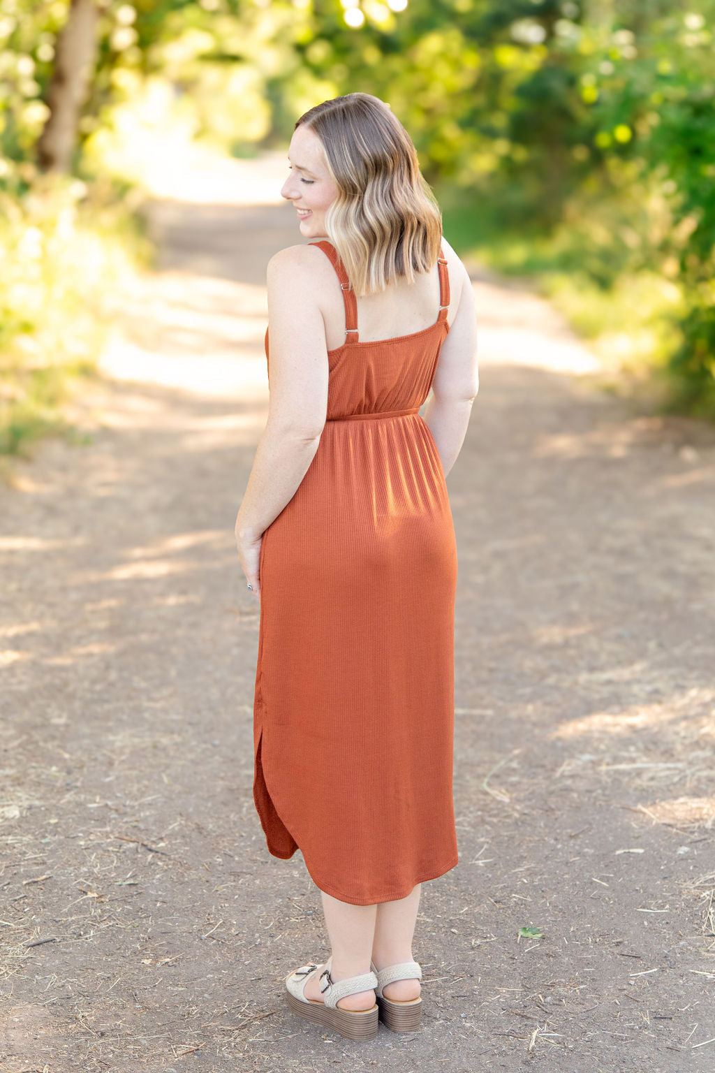 IN STOCK Reagan Ribbed Midi Dress - Rust | Women's Dress