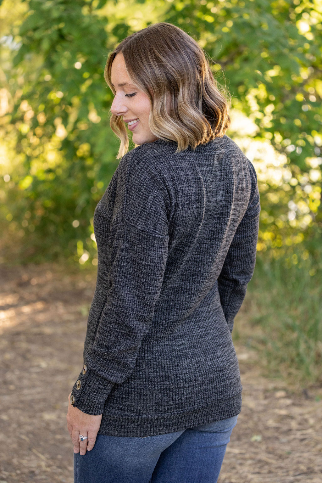 IN STOCK Brittney Button Sweater - Charcoal | Women's Long Sleeve