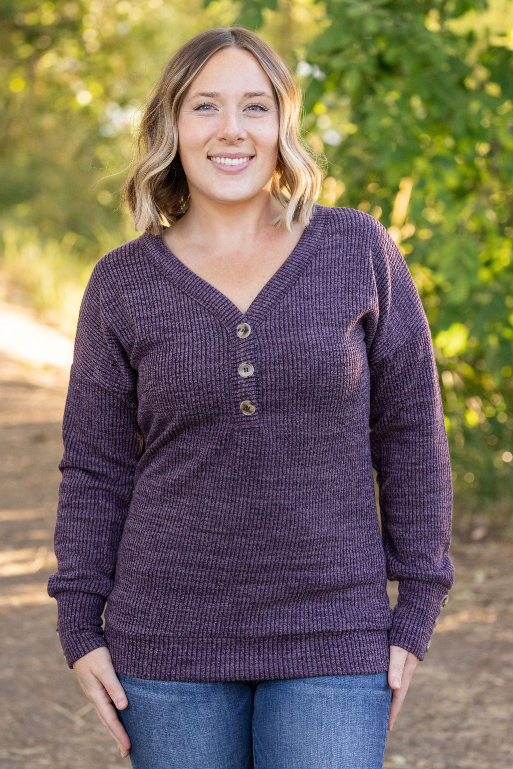 IN STOCK Brittney Button Sweater - Purple | Women's Long Sleeve