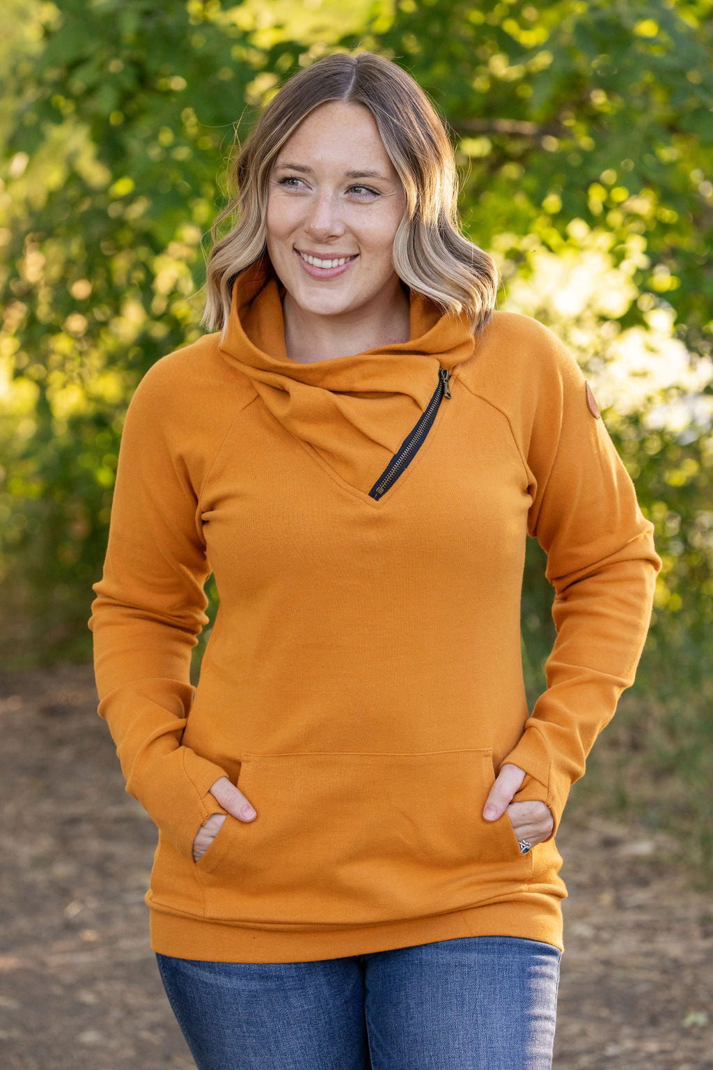 IN STOCK Classic Zoey ZipCowl Sweatshirt - Camel FINAL SALE