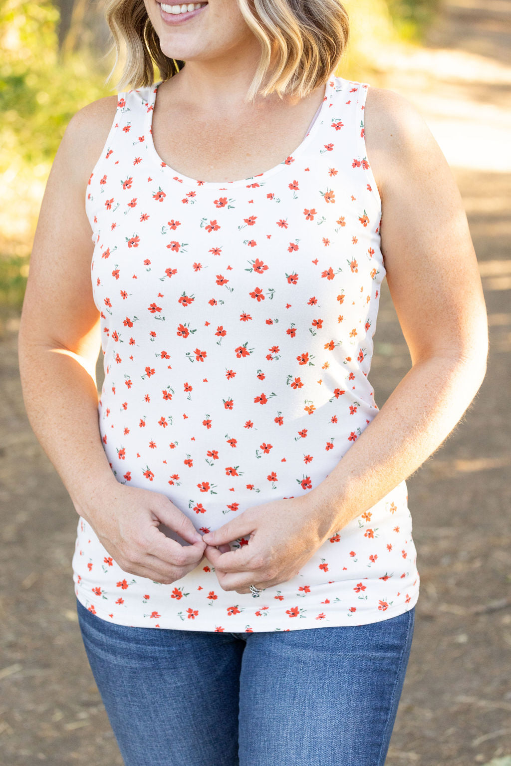 IN STOCK Luxe Crew Tank - Micro Ivory Floral | Women's Tank Top FINAL SALE