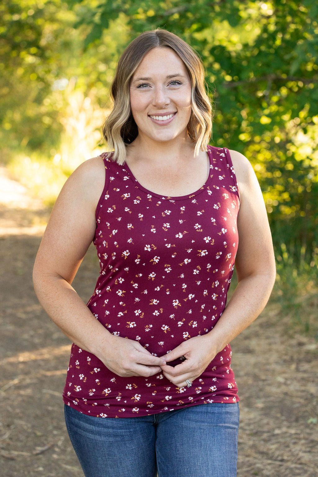 IN STOCK Luxe Crew Tank - Micro Burgundy Floral | Women's Tank Top FINAL SALE