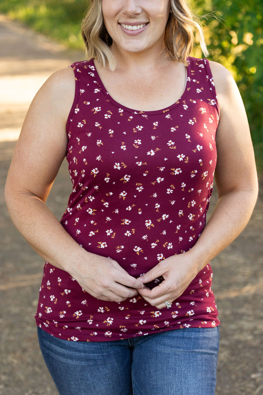 IN STOCK Luxe Crew Tank - Micro Burgundy Floral | Women's Tank Top FINAL SALE