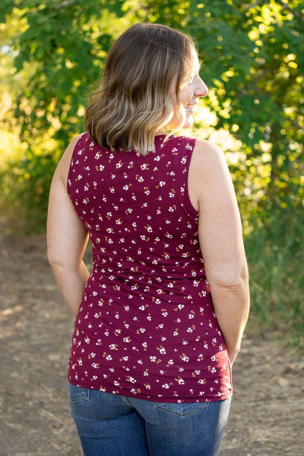 IN STOCK Luxe Crew Tank - Micro Burgundy Floral | Women's Tank Top FINAL SALE