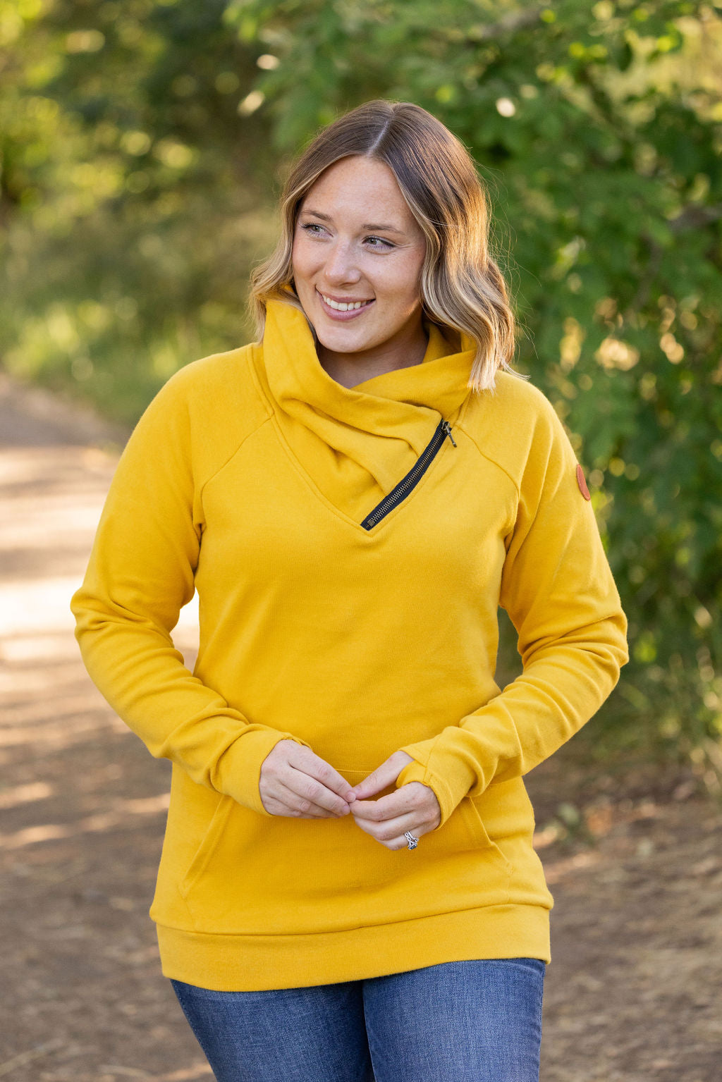 IN STOCK Classic Zoey ZipCowl Sweatshirt - Mustard FINAL SALE