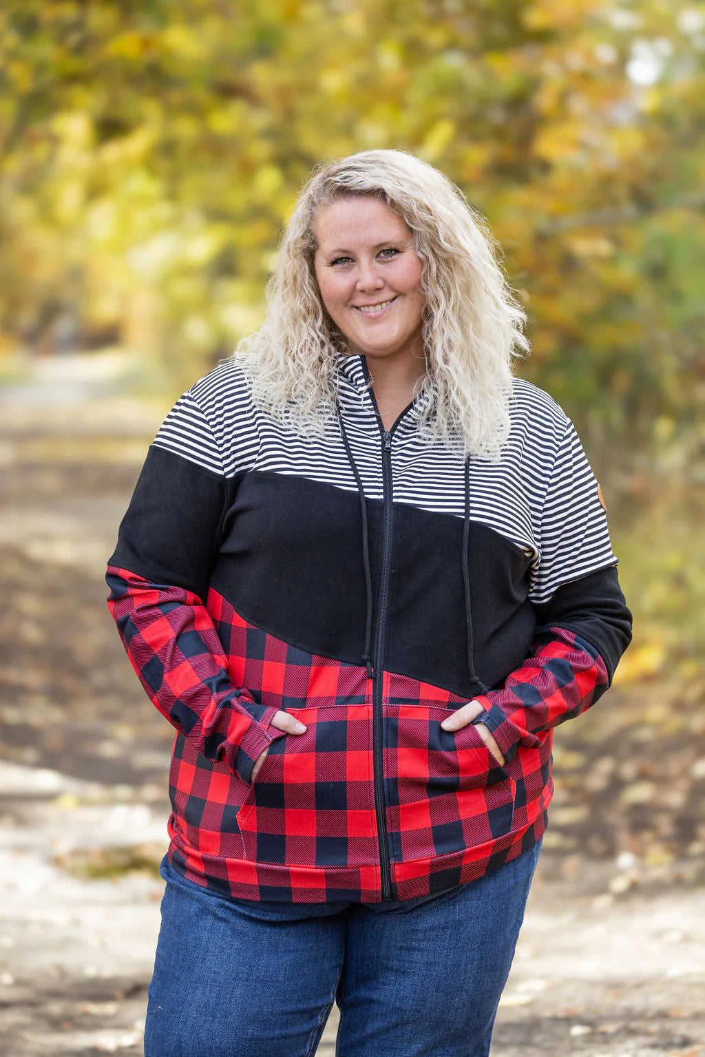 Jessa - Colorblock Fullzip - Plaid and Stripes