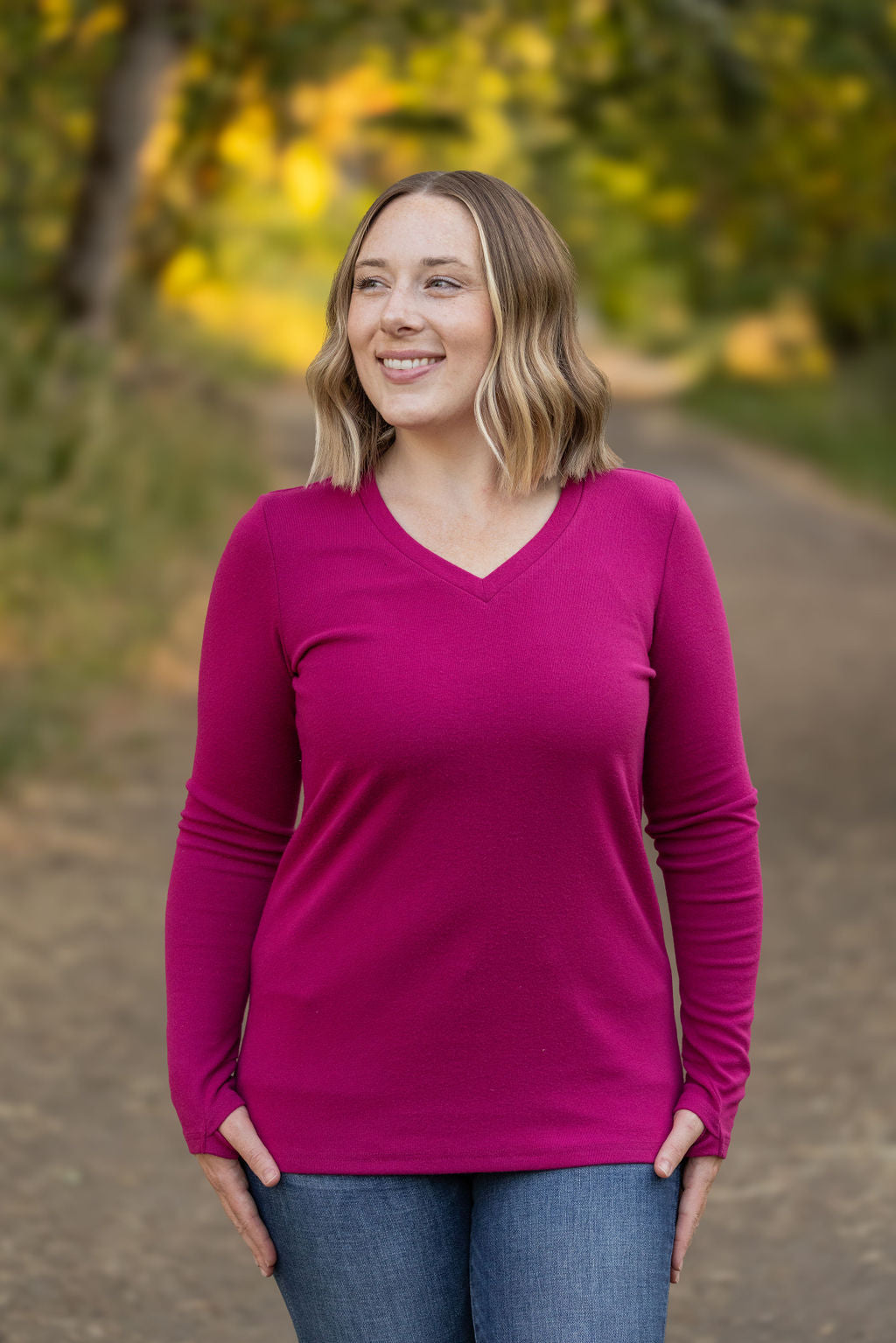 IN STOCK Leah Long Sleeve Top - Magenta | Women's Casual Top