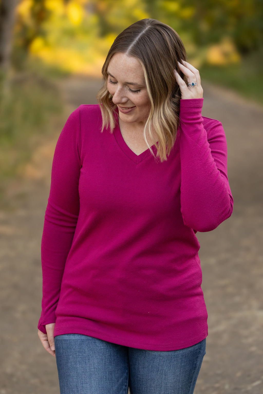 IN STOCK Leah Long Sleeve Top - Magenta | Women's Casual Top