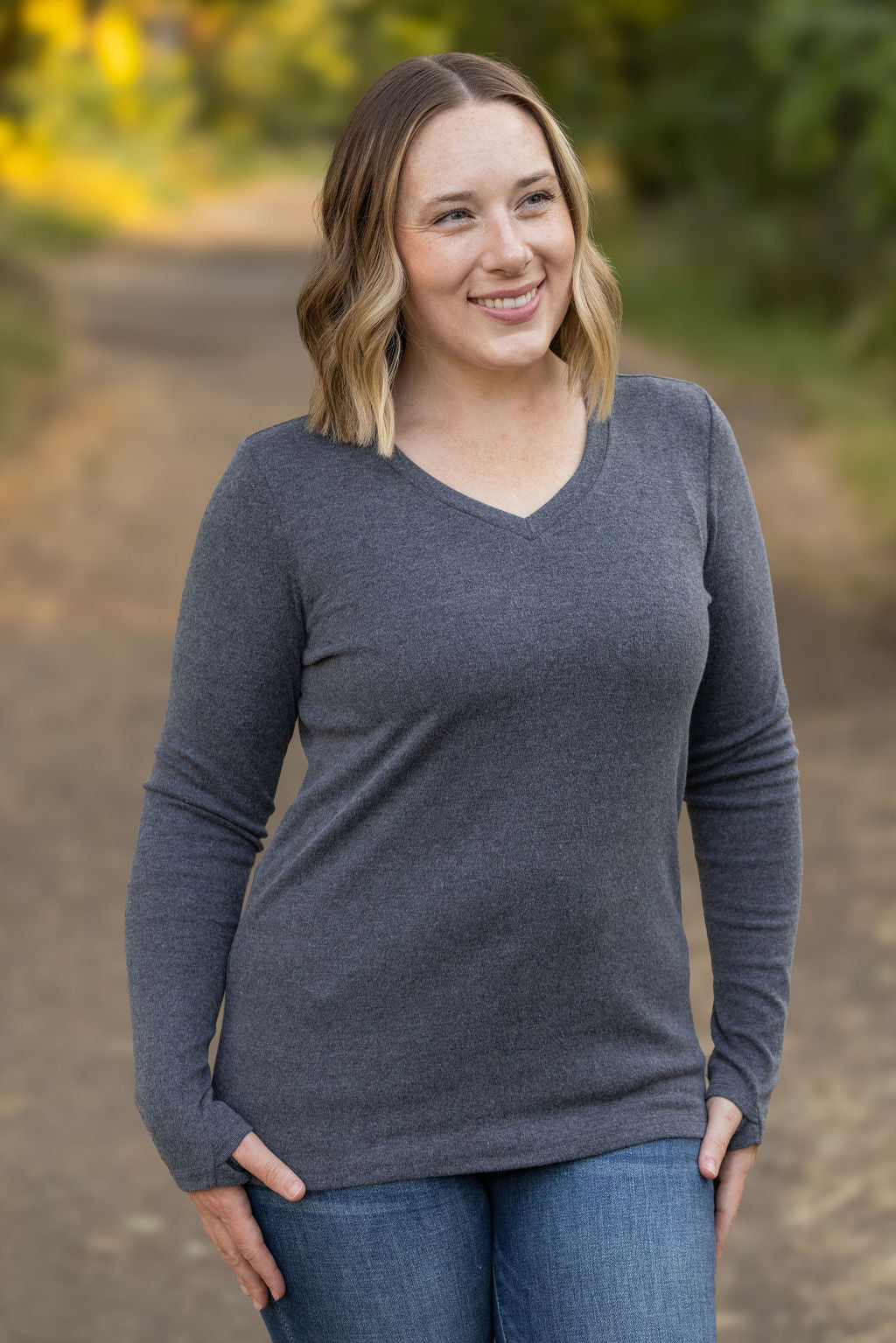 IN STOCK Leah Long Sleeve Top - Charcoal | Women's Casual Top FINAL SALE