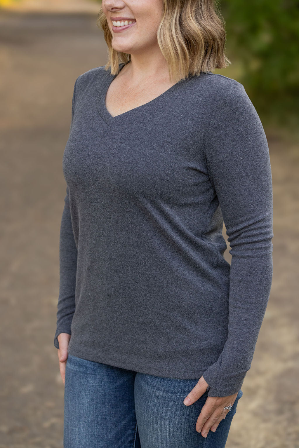 IN STOCK Leah Long Sleeve Top - Charcoal | Women's Casual Top FINAL SALE