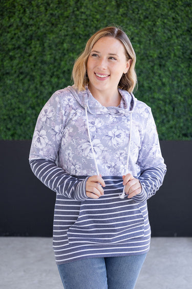 IN STOCK Hailey Pullover Hoodie - Vintage Grey Floral and Stripes