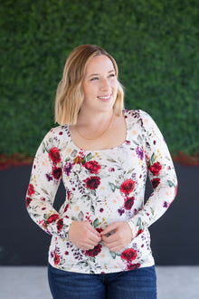 IN STOCK Alyssa Long Sleeve Top - Burgundy Bloom
