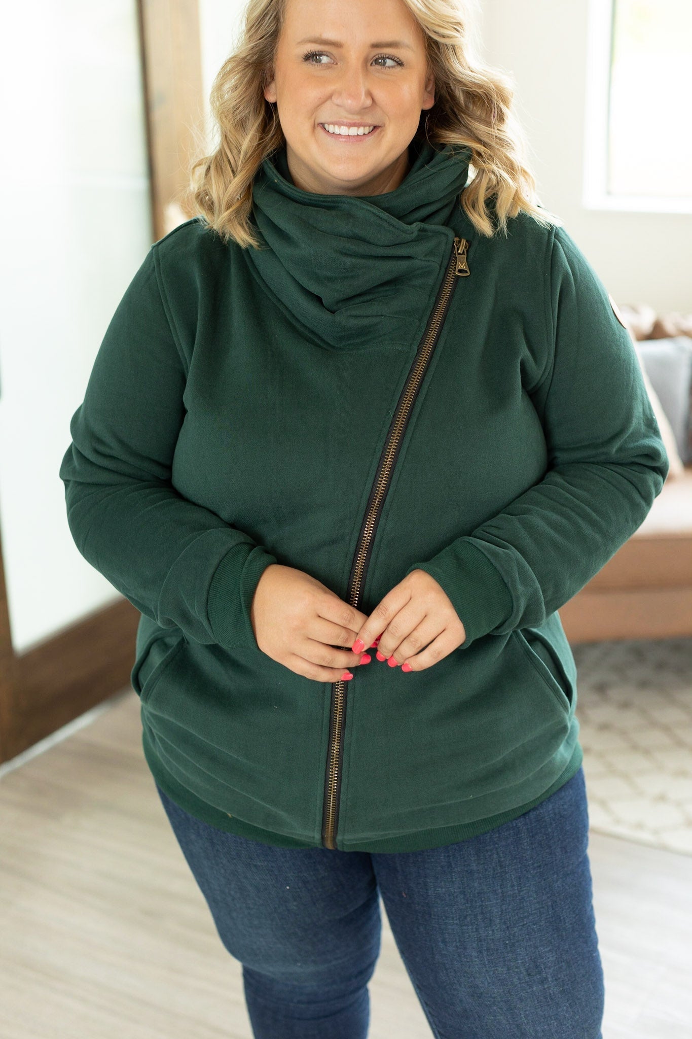 IN STOCK Quinn ZipUp Cowl - Evergreen | Women's Hoodie