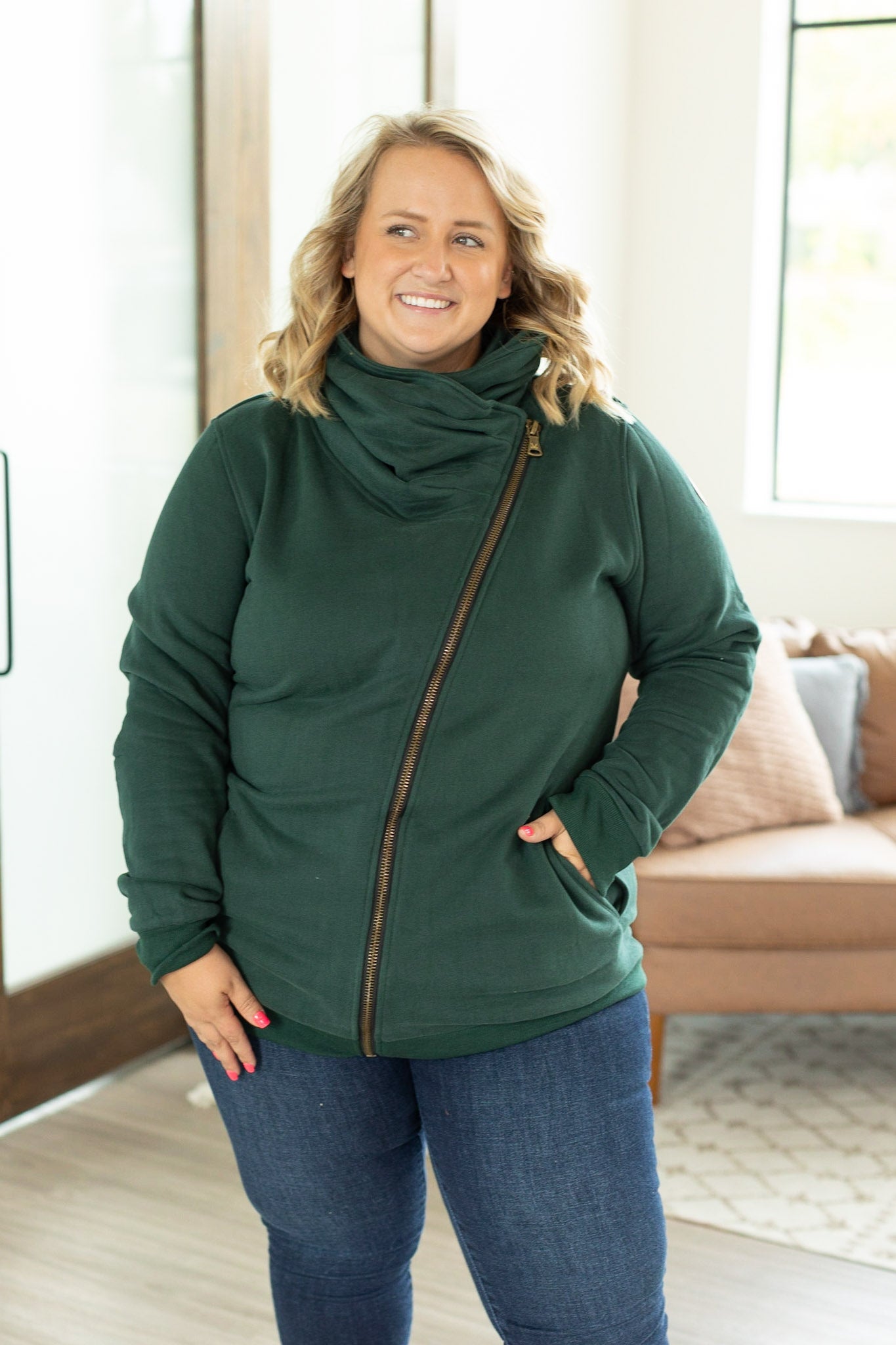 IN STOCK Quinn ZipUp Cowl - Evergreen | Women's Hoodie