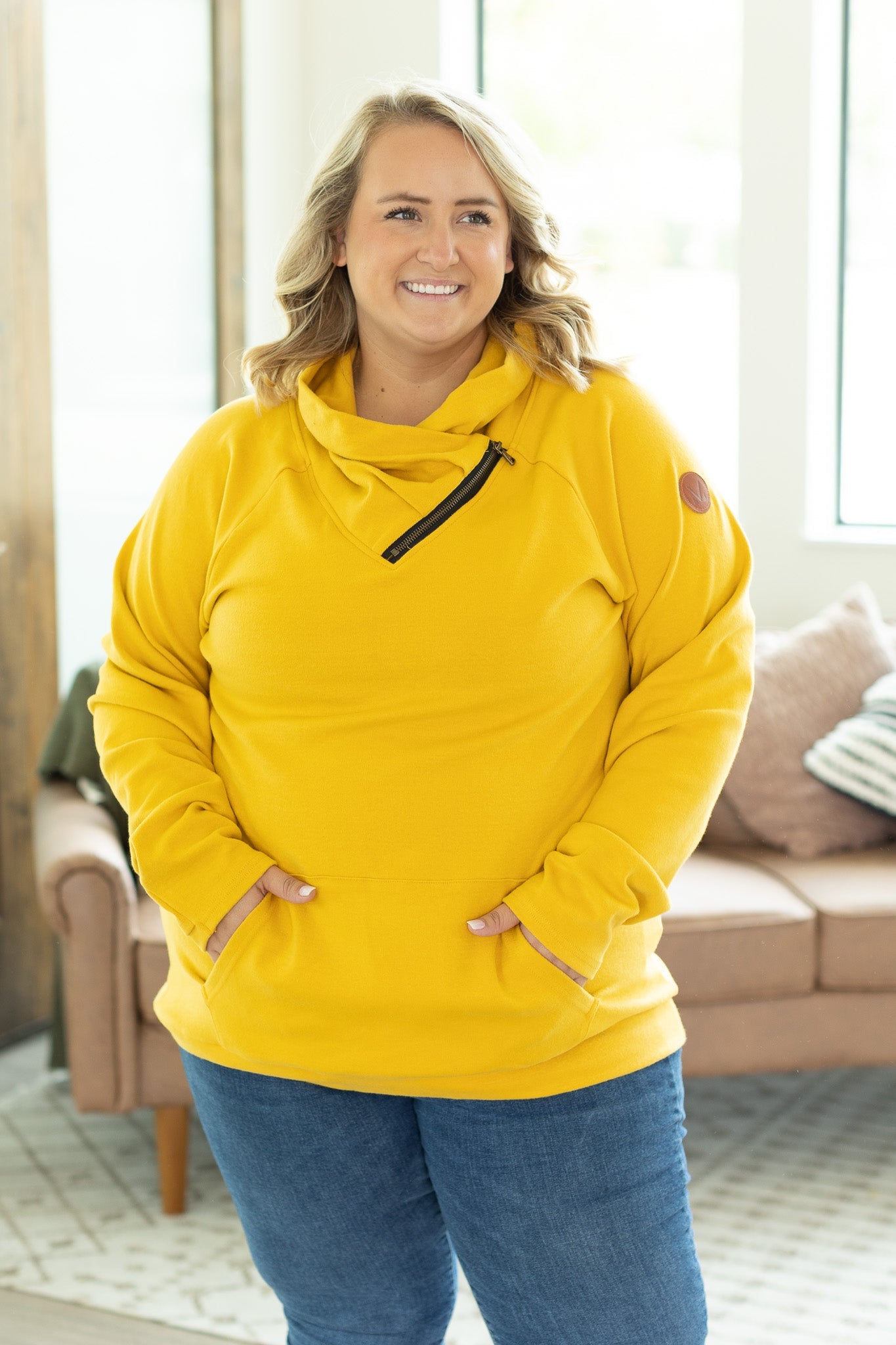 IN STOCK Classic Zoey ZipCowl Sweatshirt - Mustard FINAL SALE