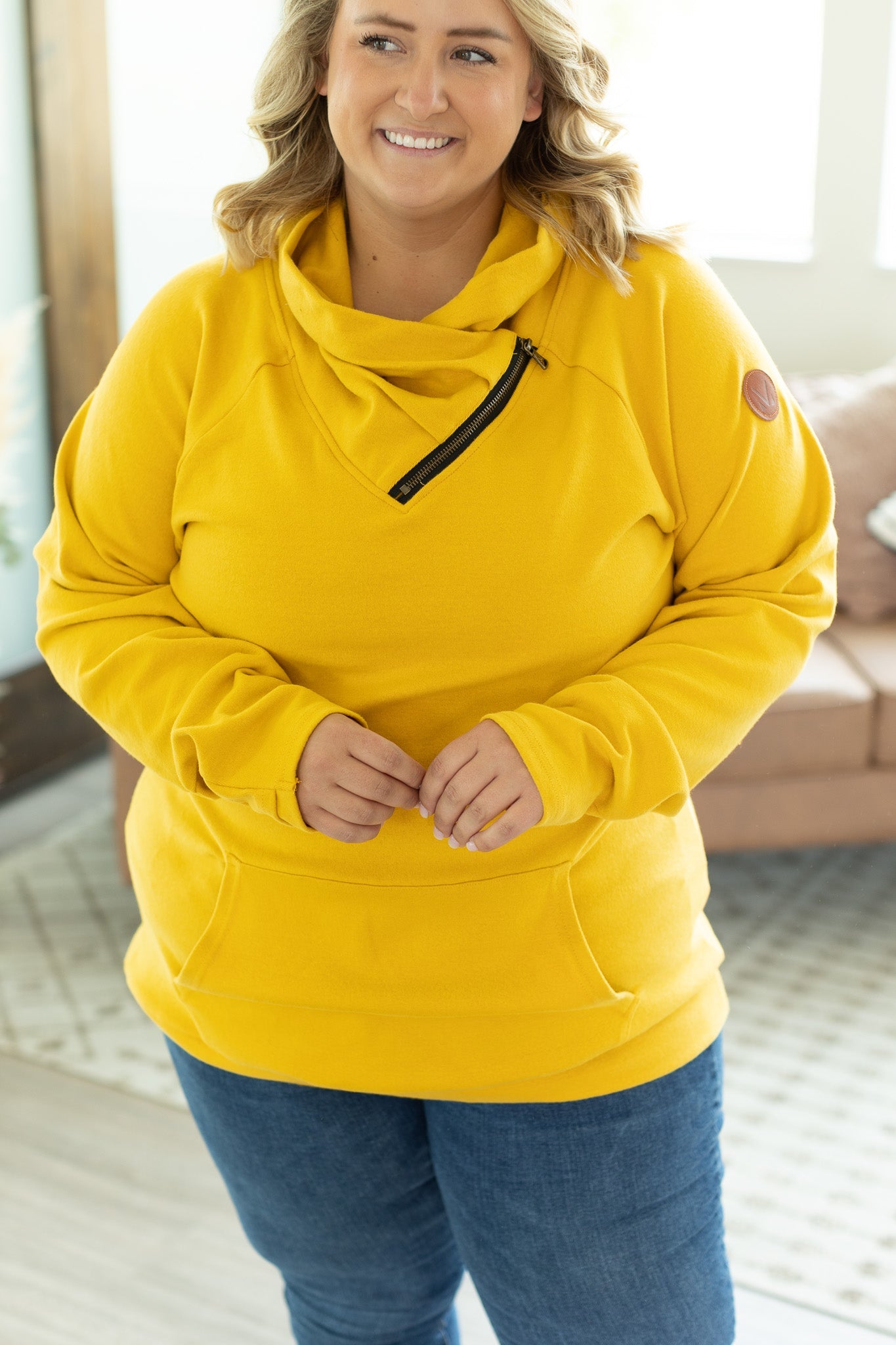 IN STOCK Classic Zoey ZipCowl Sweatshirt - Mustard FINAL SALE